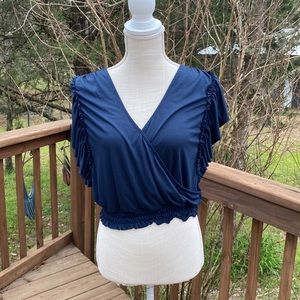 Anthropologie navel blue wrap ruffled top